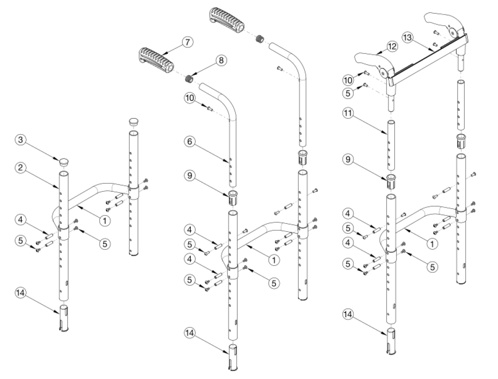 Rigid Fixed Height Back Post With Adjustable Height Rigidizer Bar parts diagram
