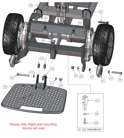 Main Frame, Front With Footrest Platform parts diagram