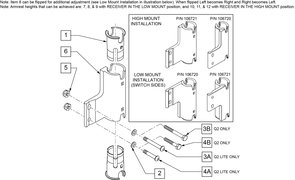 Padded Swing Away Armrest Receiver parts diagram