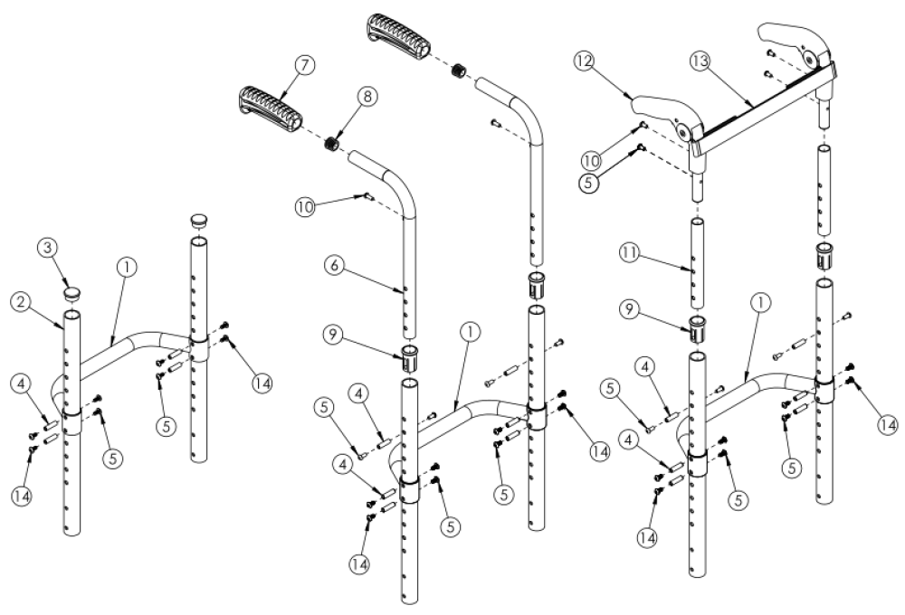 Ethos / Rogue Fixed Height Back Post With Adjustable Height Rigidizer Bar parts diagram