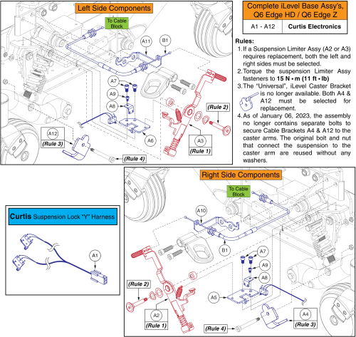 I-level Power Base Components, Curtis, Edge Hd & Edge Z parts diagram