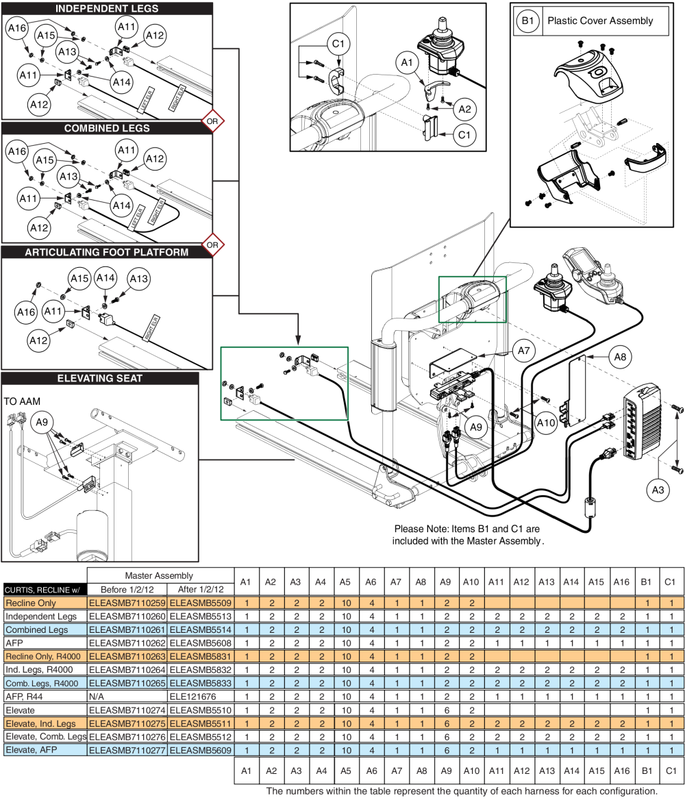 Tb2 Recline, Aam, Hardware parts diagram