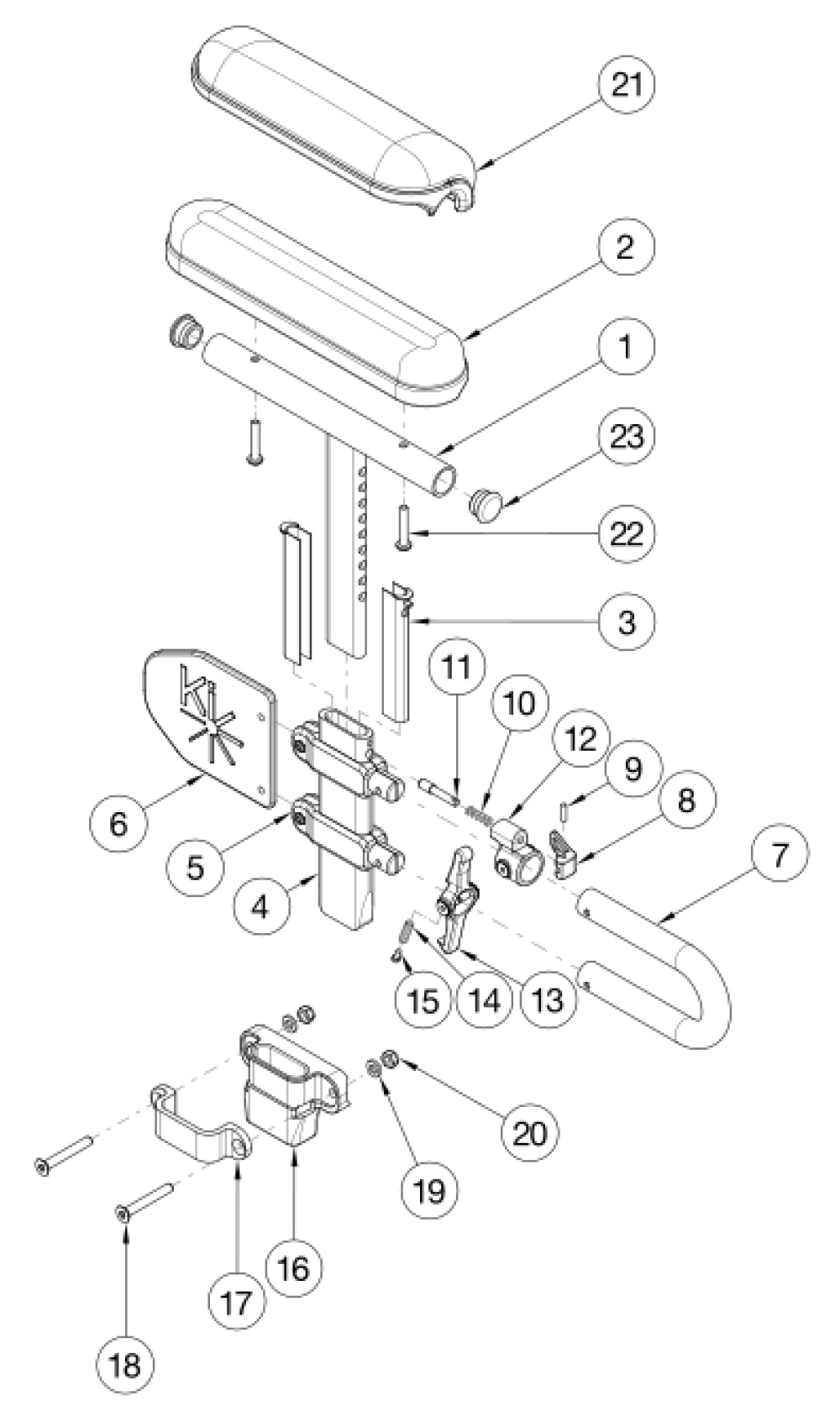 Cr45 Height Adjustable T-arm Low parts diagram