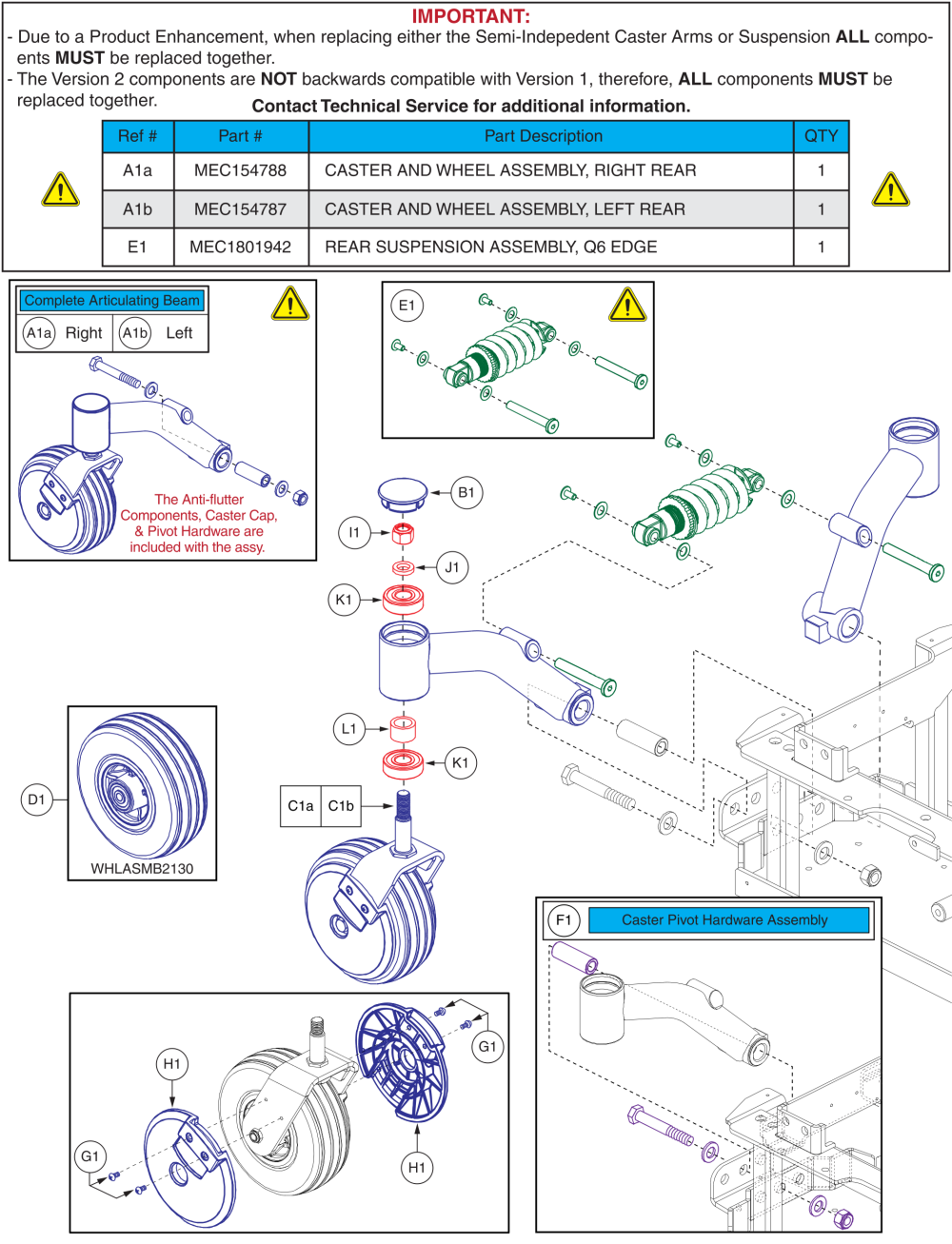 Rear Caster Assy, Semi-ind. Suspension, Ver. 2, 6