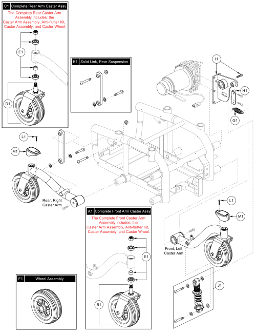 Caster Assy - Left Front, Right Rear, Jazzy 614 Hd parts diagram