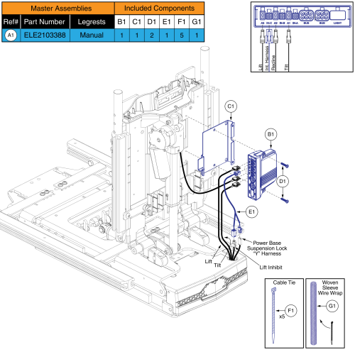 Ql3 Am3, Tb3 Lift, Tilt, & Recline W/ Ilevel (edge Series, Stretto, R-trak) parts diagram