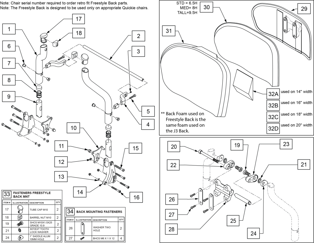 Freestyle Backrest parts diagram