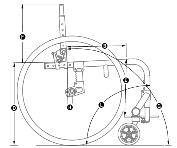 Seat Depth - (B) Measure from front of back post to the front edge of seat sling. Front edge of seat sling will be 1.5" from the beginning ofthe bend on No Taper and Tapered Frames, and 2" from the beginning of the bend on Abduction Frames. Seat Depth grows 3". AllUpholstery (except cushion) and components needed to grow the Twist seat depth are included.