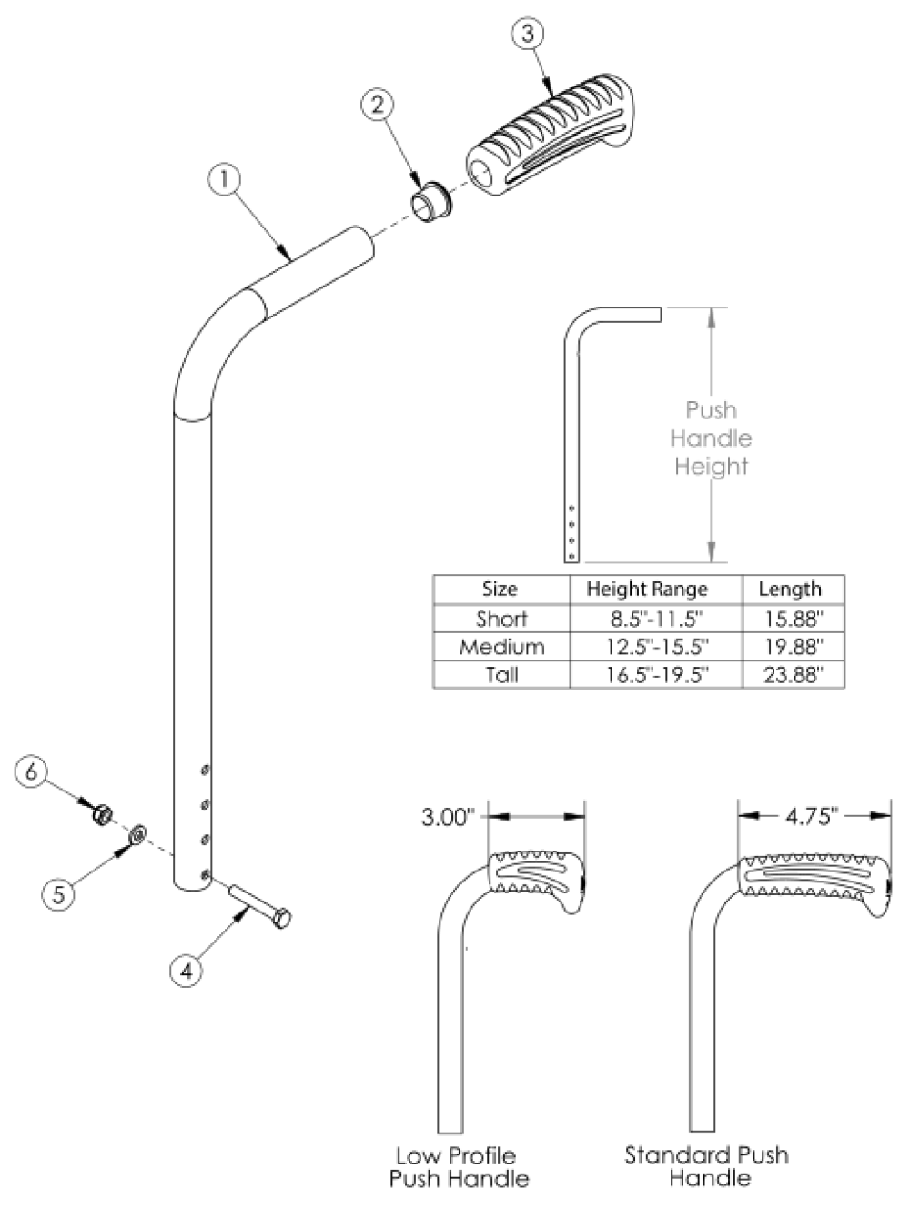 Catalyst Straight Backrest With Push Handle parts diagram
