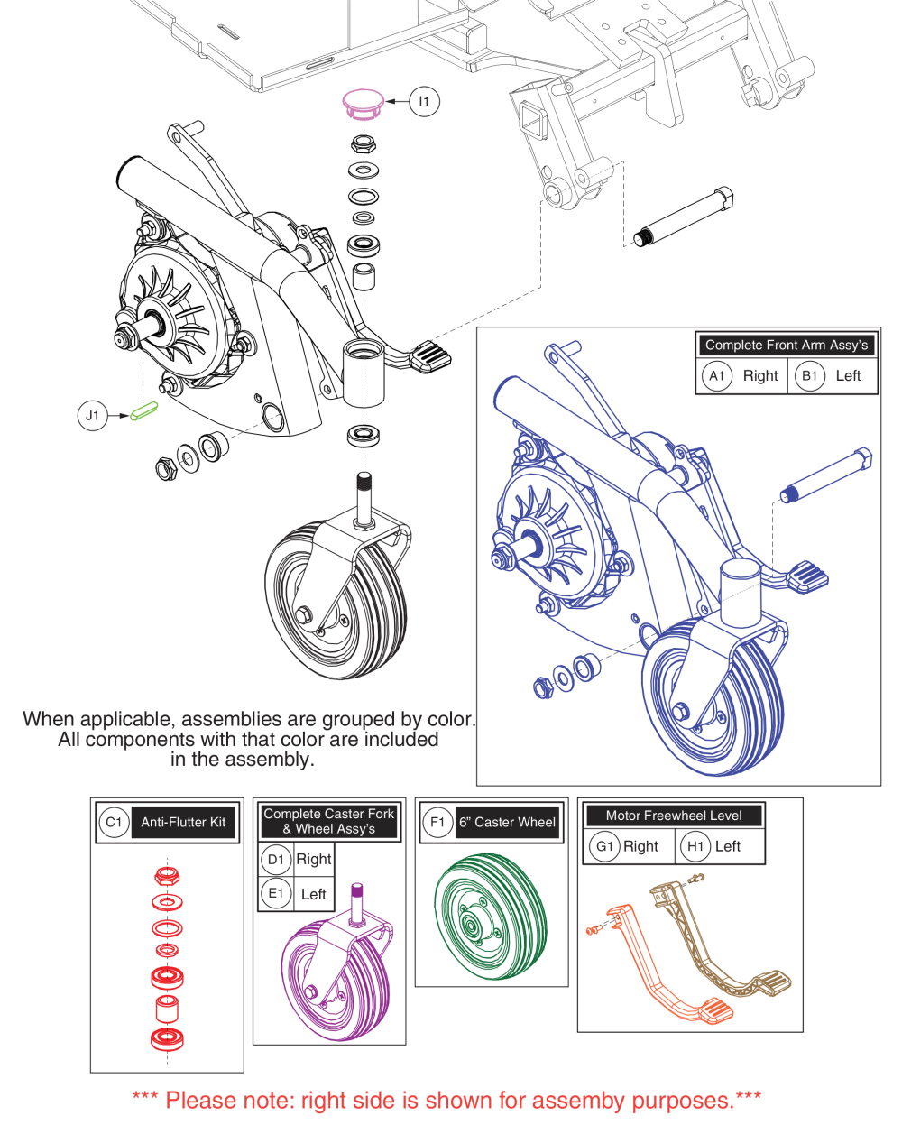 Front Caster Arm W/ Motor, Standard, Jazzy Select 6 2.0 parts diagram