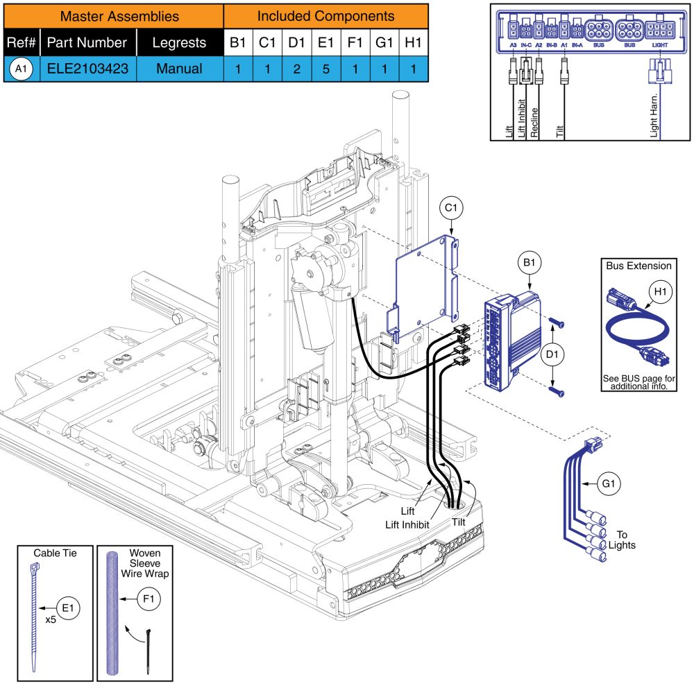 Ql3 Am3l, Tb3 Lift, Tilt, & Recline (r44 Rival) parts diagram