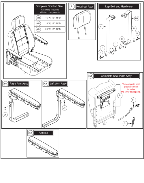 Black Vinyl Comfort Seat, Hi-back, 115° Ltd. Recline, 16