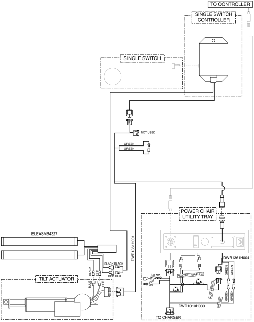 Electrical Diagram - Tilt Thru Single Switch, Remote Plus / Vsi, Jazzy1170, Gen 1 parts diagram