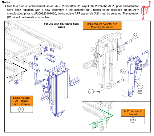 Single Actuator Afp Upper, Tb3 Static Seat Base parts diagram