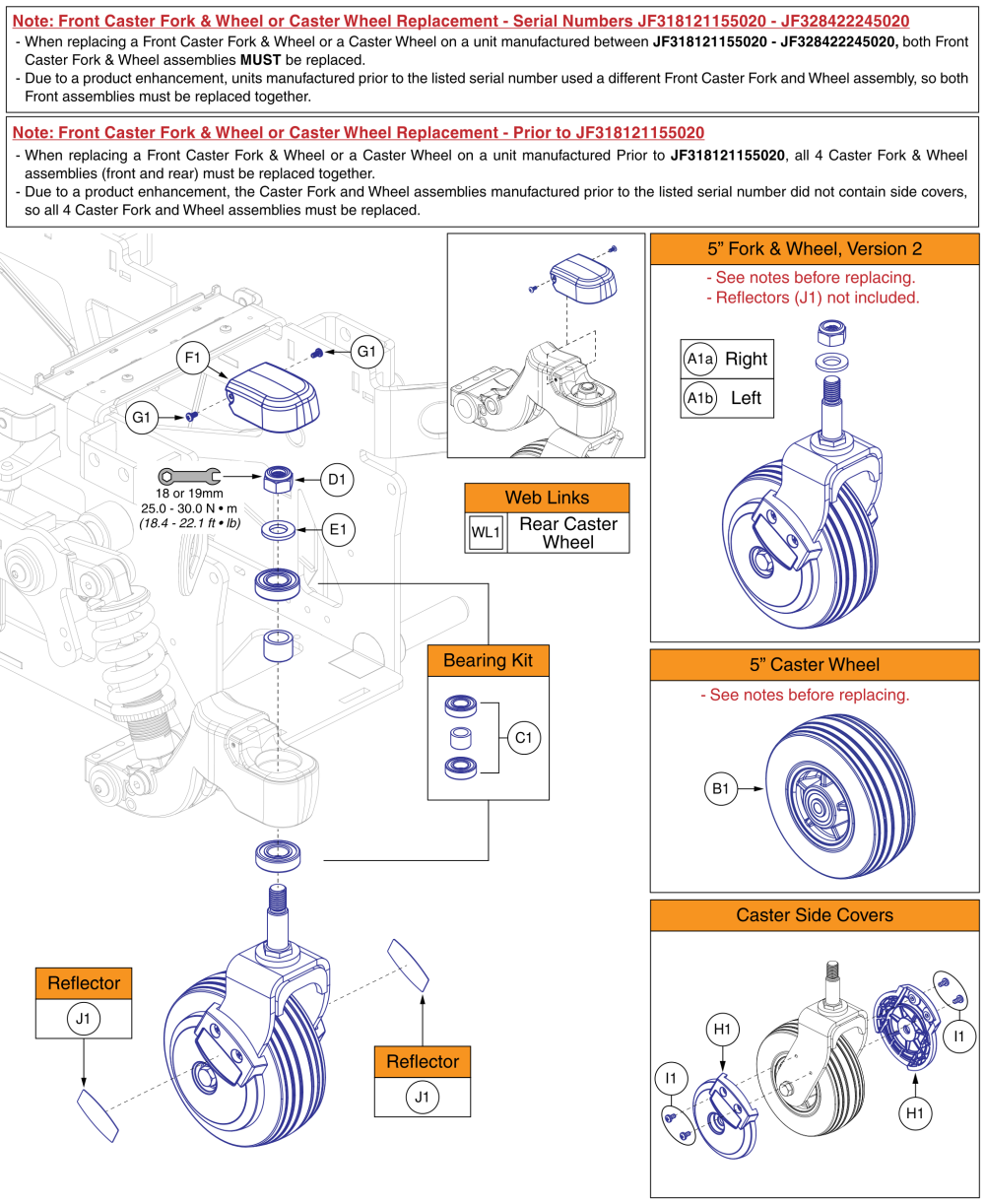 Front Caster Fork And Wheel Assembly, 5