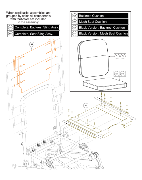 Sling Back And Seat Assy, Jazzy Passport / I-go+ parts diagram