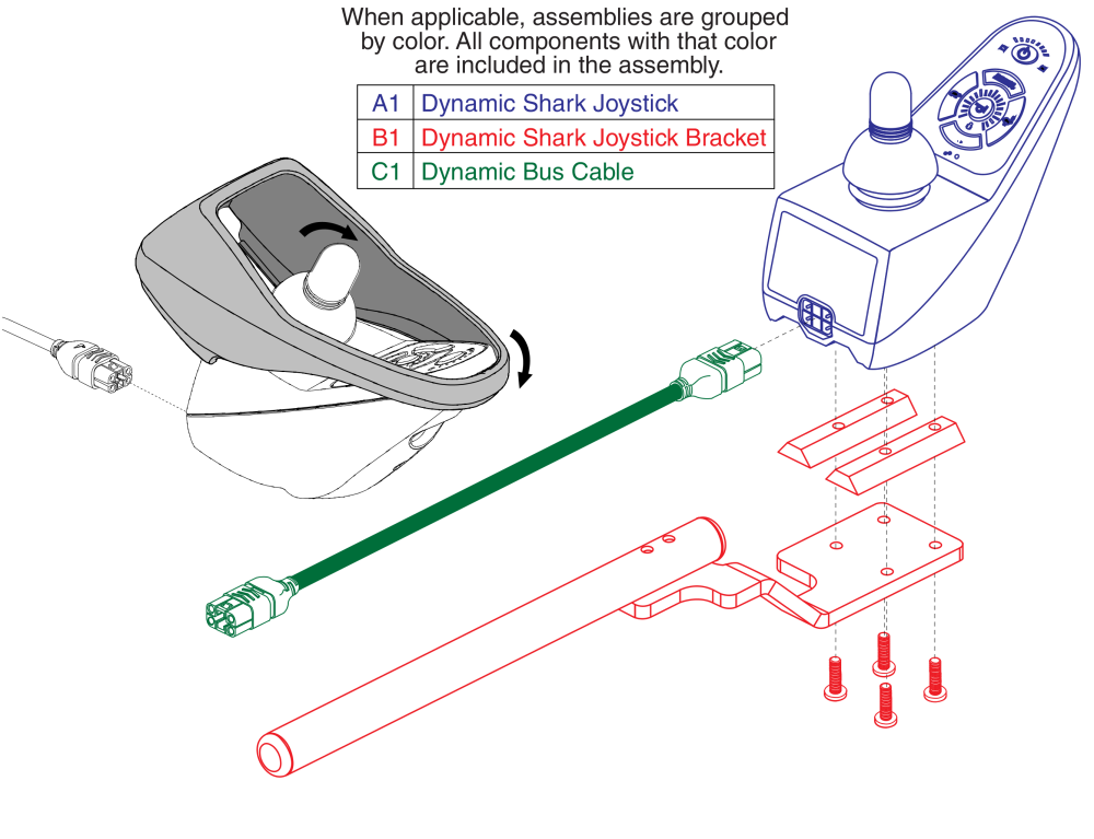 Dynamic Shark Joystick, Bus Cable, Mounting Bracket parts diagram