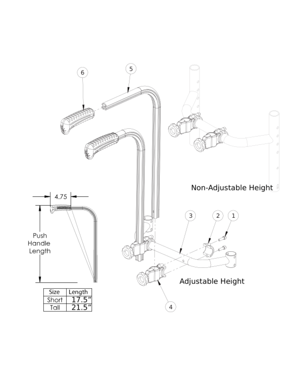 Rogue / Ethos Double Rigid Stroller Handle parts diagram