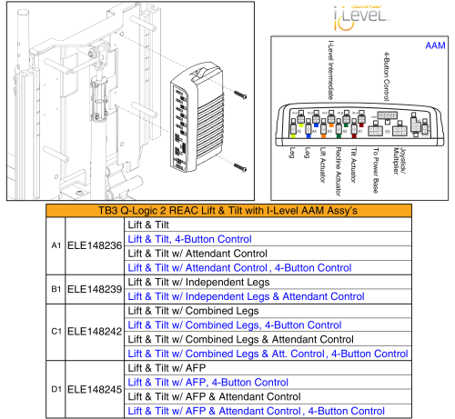 Lift & Tilt Aam Assy's, Q-logic 2 - Reac Lift / I-level parts diagram