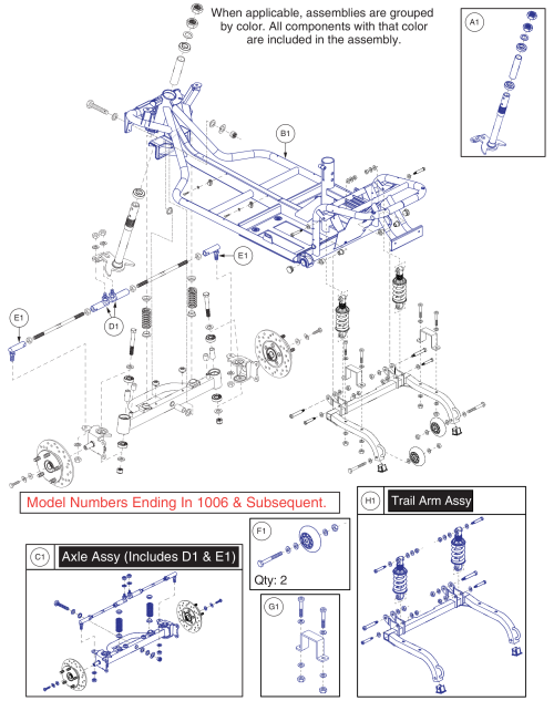 Model Numbers Ending In 1006 & Subsequent ( Front And Rear Frame Complete) parts diagram