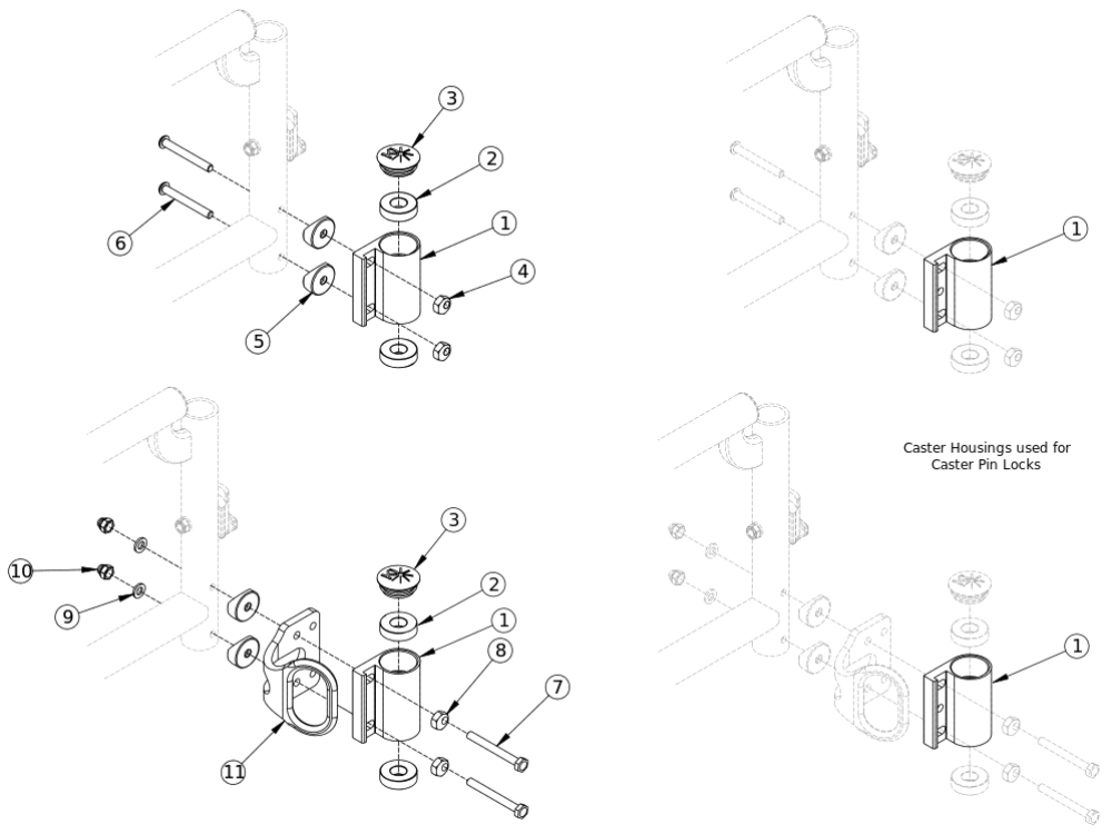 Catalyst 5 / Spark Standard Caster Housing For Swing Away Frame parts diagram