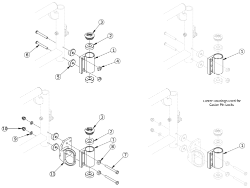 Catalyst 5 / Spark Standard Caster Housing For Swing Away Frame parts diagram