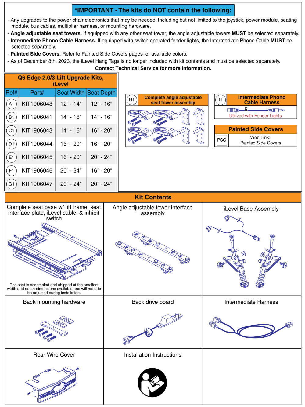 Q6 Edge 2 & 3 - Reac Lift Upgrade Kits (ilevel) parts diagram