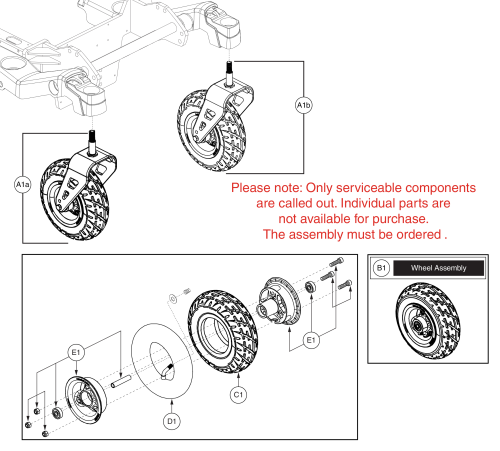 Caster Assy, 9” Pneumatic, Rival (r44) parts diagram