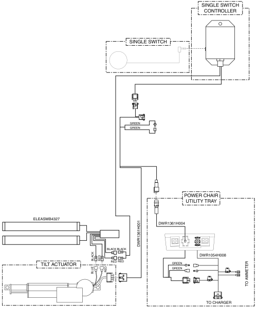 Electrical Diagram - Tilt Thru Single Switch, Vsi, Jazzy1103 Ultra parts diagram