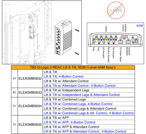 Lift & Tilt Aam Assy's, Q-logic 2 - Reac Lift / Non I-level parts diagram