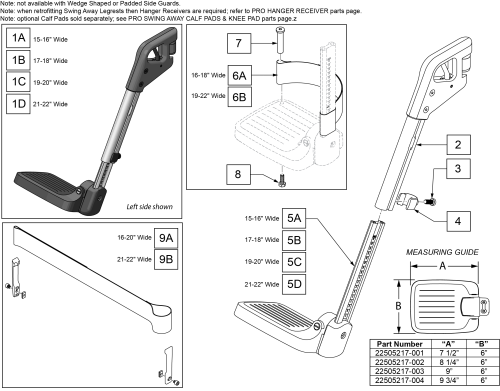 Sedeo 70 Degree Swing Away Footrest parts diagram