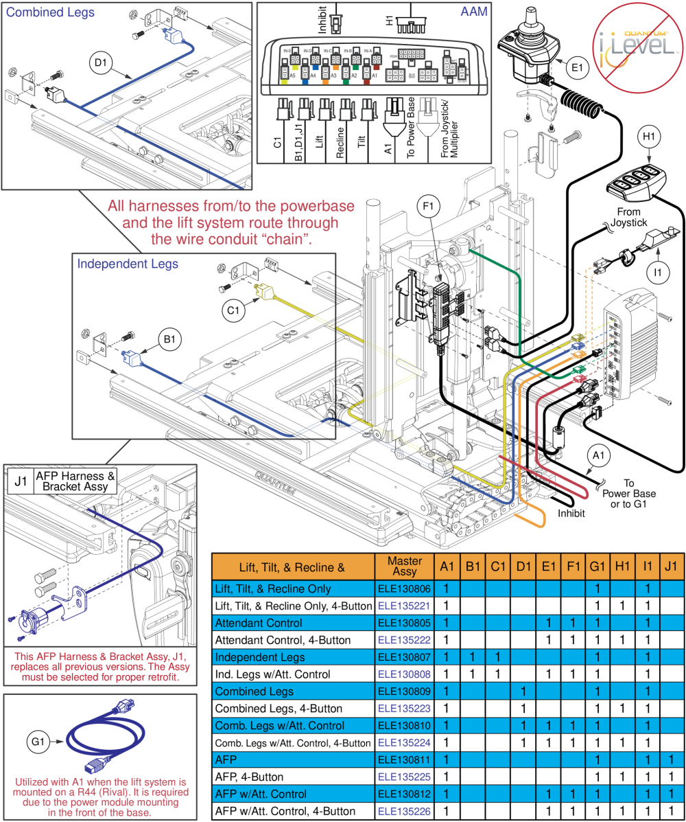 Lift, Tilt, & Recline Harnessing, Q-logic 2 - Reac Lift / Non I-level parts diagram