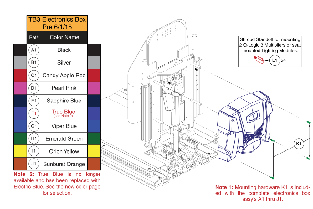 Electronics Boxes - Original Quantum Colors,pre 6/1/15, Tb3 parts diagram