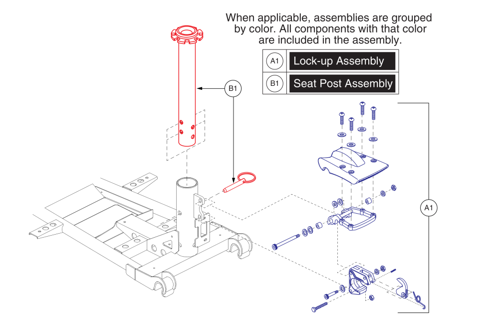 Seat Post & Lock-up Assy, Gogo parts diagram