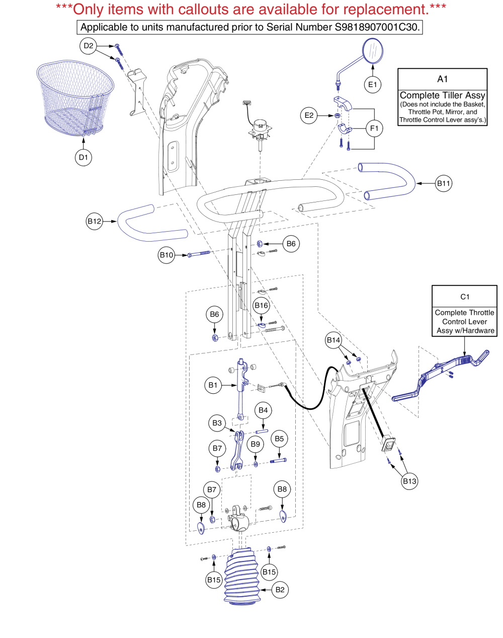 Hurricane Pmv5001 Tiller W/ Basket (gen. 1). (prior To S/n S9818907001c30) parts diagram