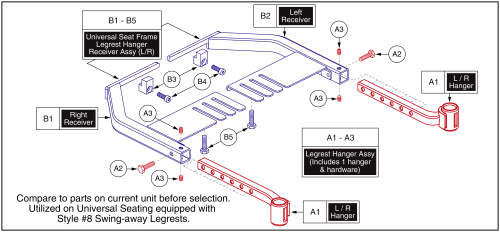 Legrest Hanger - Style #8 Swing-away For Universal Seat Frame parts diagram