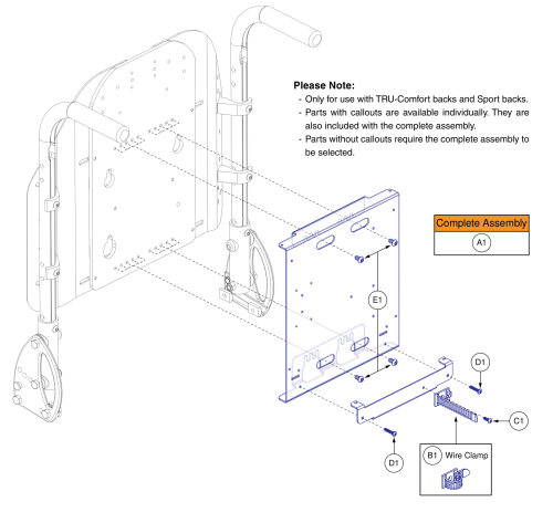 E-box Bracket, Sport / Tru-comfort Backs, Flush, For Redesigned Box, Back Canes parts diagram