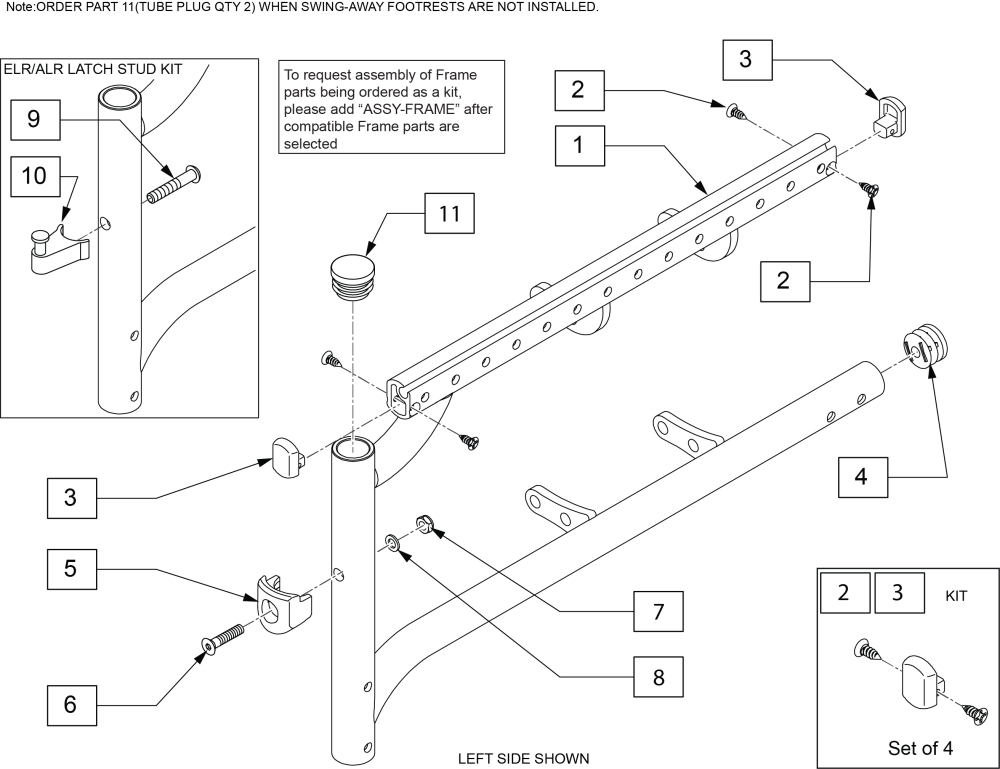 Standard Swing-away Side Frame parts diagram