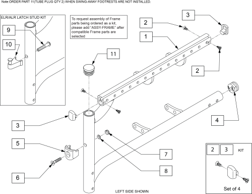 Standard Swing-away Side Frame parts diagram