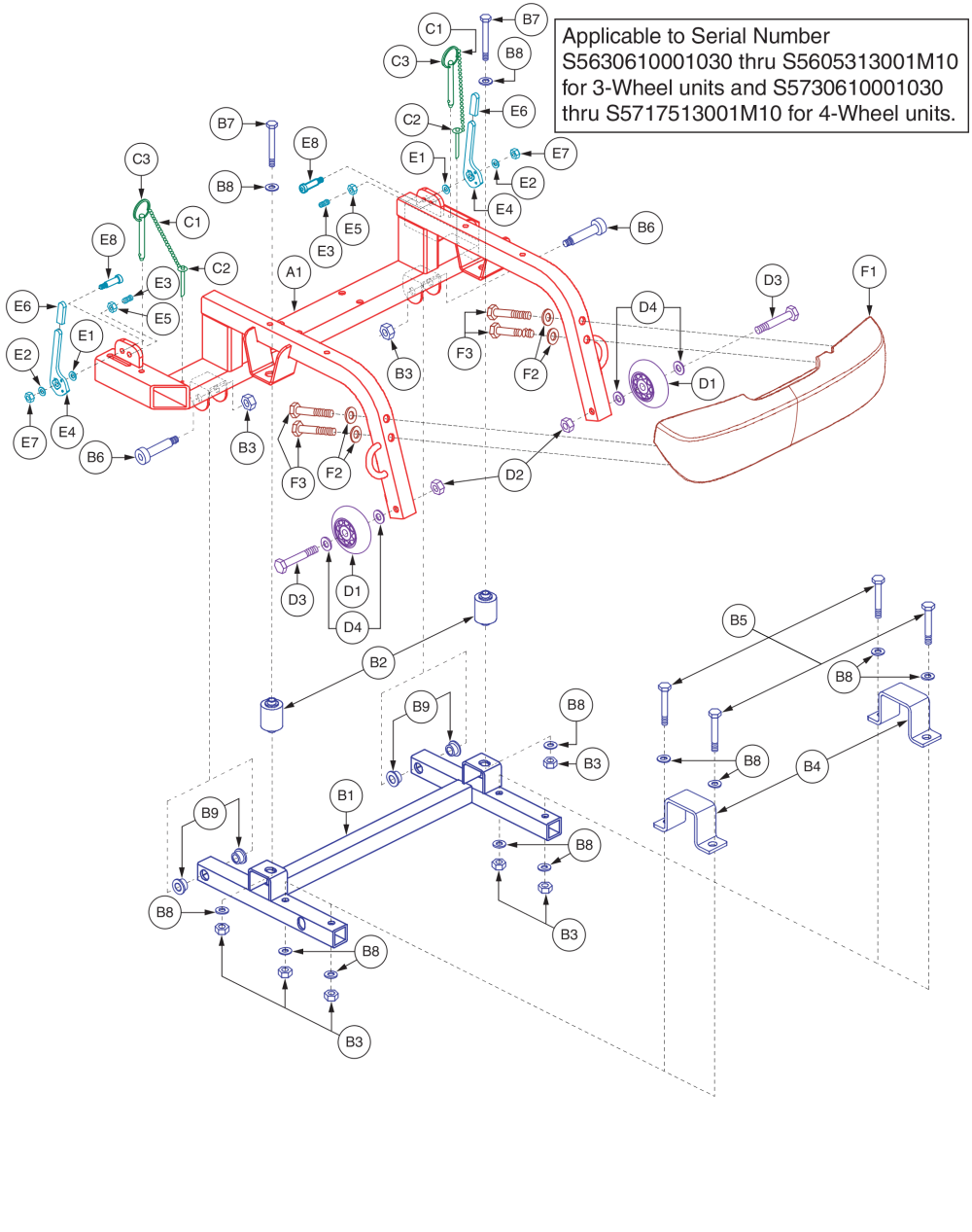 Rear Frame Assembly, Version 2, S5630610001030 - S5605313001m10 parts diagram