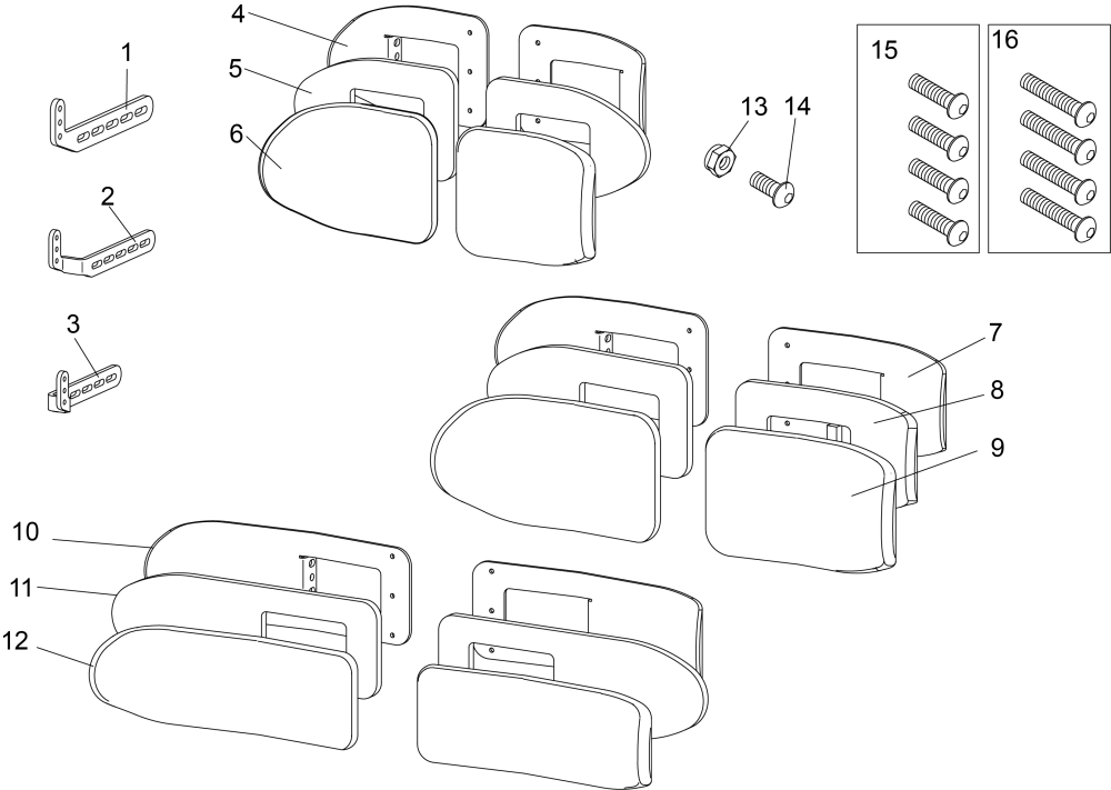 Calf Pads Center Mount Fixed parts diagram