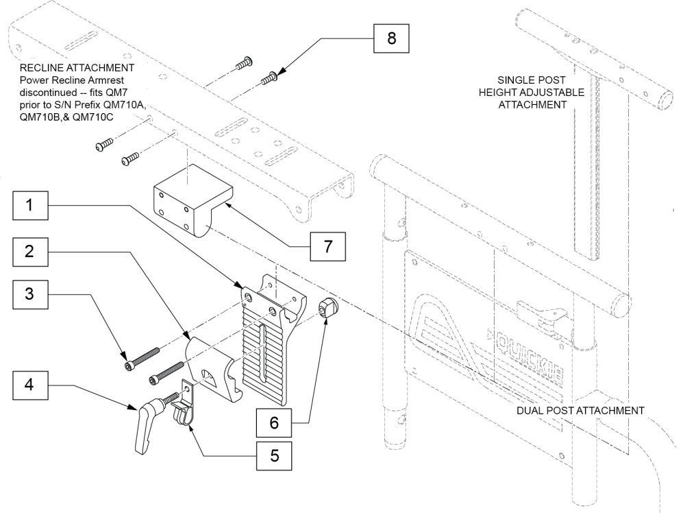Joystick Ht Adj Mount Round Tube (dual Post, Recline Arms & Single Post Ht Adj) parts diagram