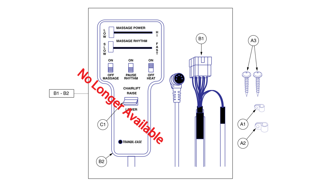 Hand Control Assembly, Vibrator Wand, Deluxe Heat And Massage parts diagram