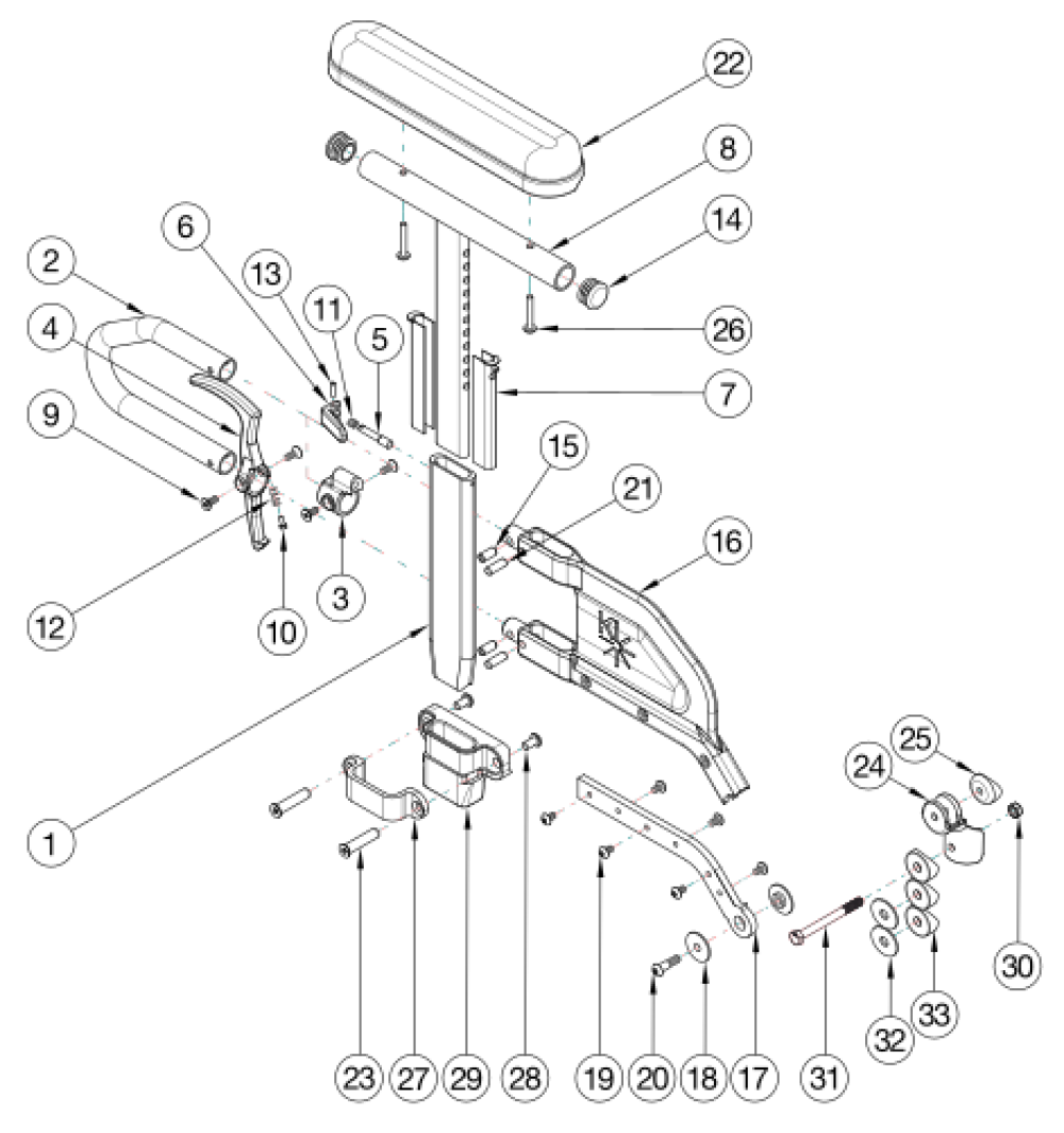 Catalyst 5 / 5vx Height Adjustable Flip Back T-arm parts diagram