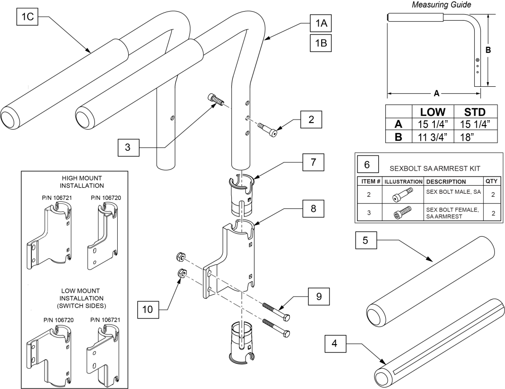 Padded Swing-away Armrest parts diagram
