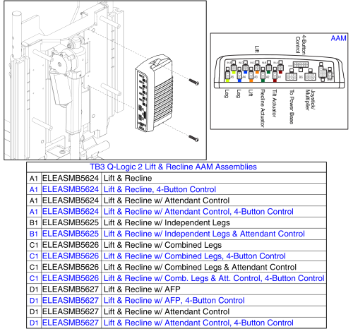 Aam Modules, Lift And Recline, Tb3 / Q-logic 2 parts diagram