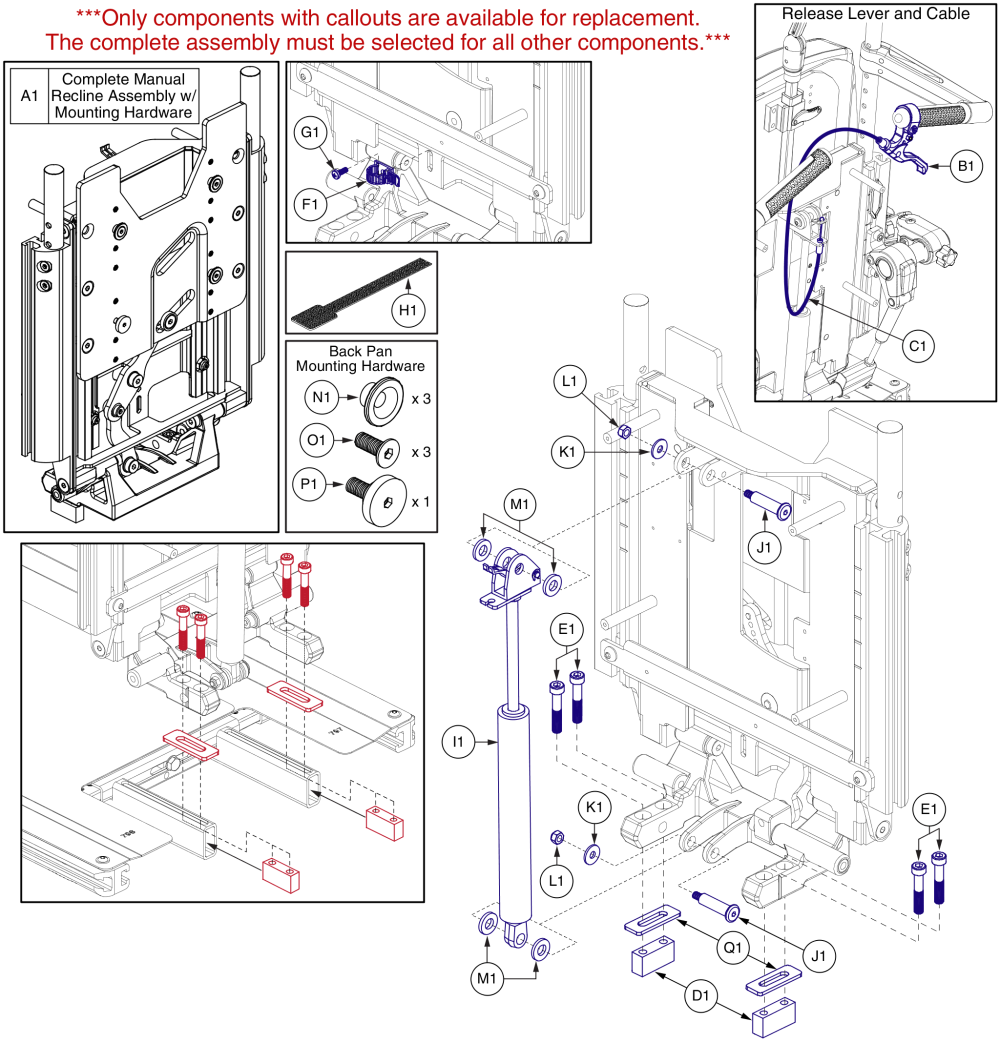 Manual Recline Back Assy, Tb3 parts diagram