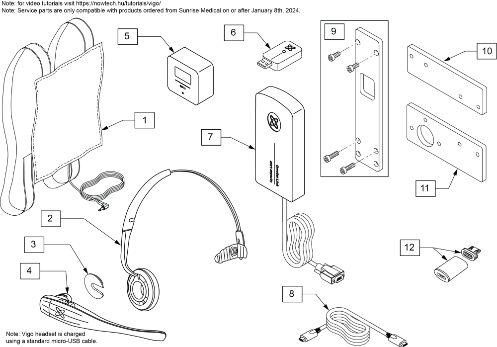 Vigo Headset Service Parts parts diagram