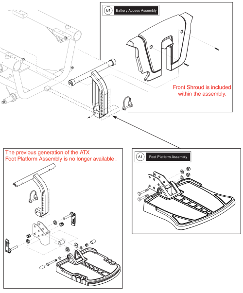 Atx Foot Platform & Standard Battery Access Bracket, J/q 610 parts diagram