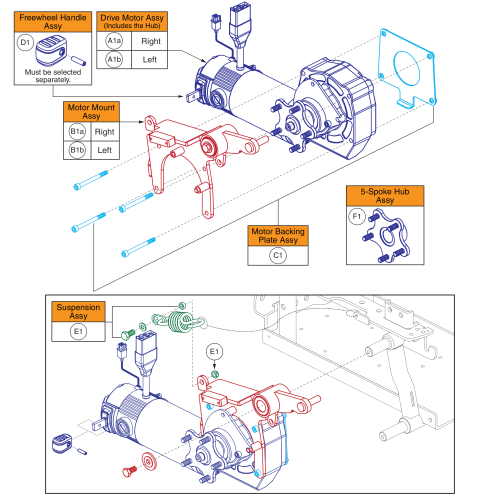 Drive Motor Assy - 5 Spoke Hub, 6mph Accu-trac, Curtis, Q6 Edge 2.0 parts diagram